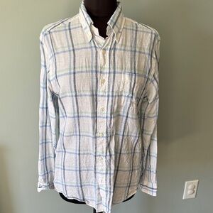 Brooks Brothers Regent Fit White Plaid Linen Button-Down Shirt